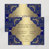 Royal Blue en Gold Wedding RSVP (Voorkant / Achterkant)