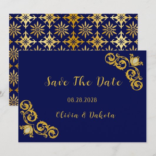 Royal Blue en Gold Wedding Save the Date Kaarten (Voorkant / Achterkant)