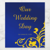 Royal Blue en Gold Wedding Wijn Etiket (Enkel label)