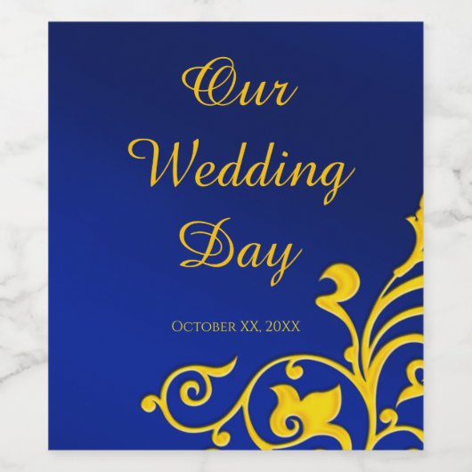Royal Blue en Gold Wedding Wijn Etiket (Enkel label)