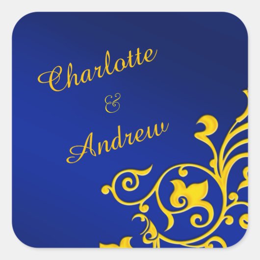 Royal Blue en goud gepersonaliseerd Vierkante Sticker (Voorkant)