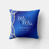 Royal Blue en Goud Nieuwgetrouwd Familienaam Menee Kussen (Achterkant)