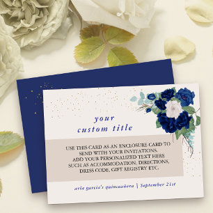 Royal Blue en Ivory Roos Aangepaste details Informatiekaartje