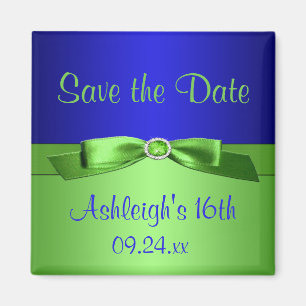 Royal Blue en Lime Green Save the Date Magnet Magneet