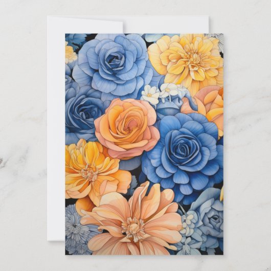 Royal Blue en perzik en grijs bloemenbruiloft Kaart (Achterkant)