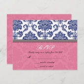 Royal Blue en Pink Damask Wedding RSVP (Voorkant / Achterkant)