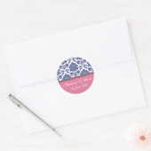 Royal Blue en Pink Damask Wedding Sticker (Envelop)