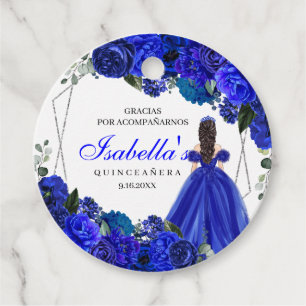 Royal Blue en Silver Floral Quinceanera Circle Bedankjes Labels