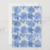 Royal Blue en Silver Floral Wedding Kaart (Achterkant)