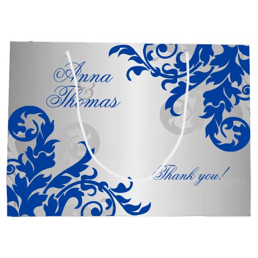 Royal Blue en Silver Flourish Groot Cadeauzakje (Achterkant)