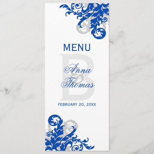 Royal Blue en Silver Flourish Menu (Voorkant)