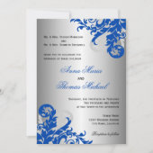 Royal Blue en Silver Flourish Wedding Kaart (Voorkant)
