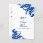 Royal Blue en Silver Flourish Wedding RSVP (Voorkant / Achterkant)