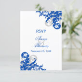 Royal Blue en Silver Flourish Wedding RSVP (Staand voorkant)