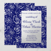 Royal Blue en Silver Foil Bloemen met Roos Kaart (Voorkant / Achterkant)