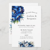 Royal Blue en Silver Glitter Peony Couples Douche Kaart (Voorkant / Achterkant)