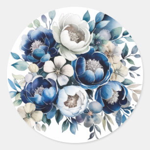 Royal Blue en Silver Glittery Peony Wedding Ronde Sticker