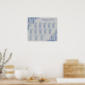 Royal Blue en Silver Grey Flourish Seating Chart Poster (Keuken)