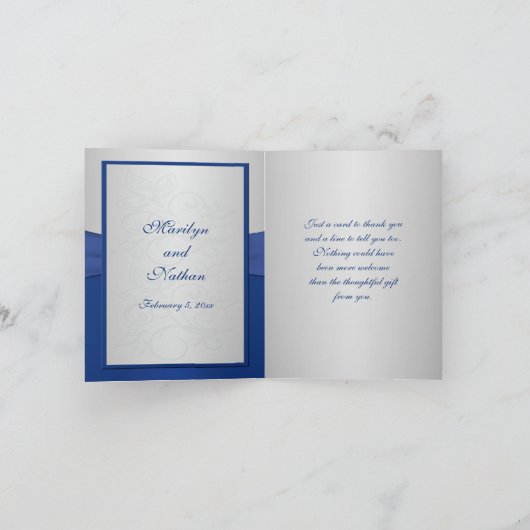 Royal Blue en Silver Joined Hearts Dank u kaart (Binnen)