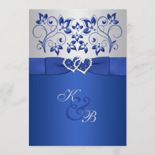 Royal Blue en Silver Joined Hearts Invitation 2 Kaart