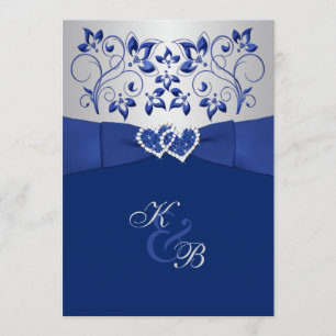Royal Blue en Silver Joined Hearts Uitnodiging 2