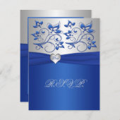 Royal Blue en Silver Love Heart Reply Kaart (Voorkant / Achterkant)