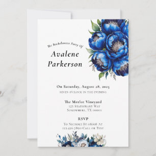Royal Blue en Silver Peony vrijgezellenfeest Kaart