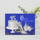 Royal Blue en Silver Quinceanera Kaart (Staand voorkant)