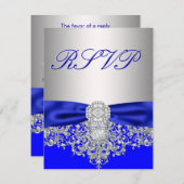 Royal Blue en Silver RSVP Response Kaart (Voorkant / Achterkant)