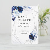 Royal Blue en Silver Save the Date-kaart Kaart (Staand voorkant)