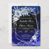 Royal Blue en Silver White Geometric Wedding Kaart (Voorkant)