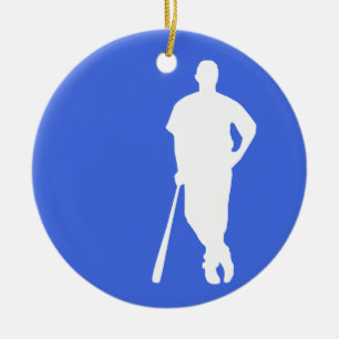 Royal Blue en White Baseball Keramisch Ornament