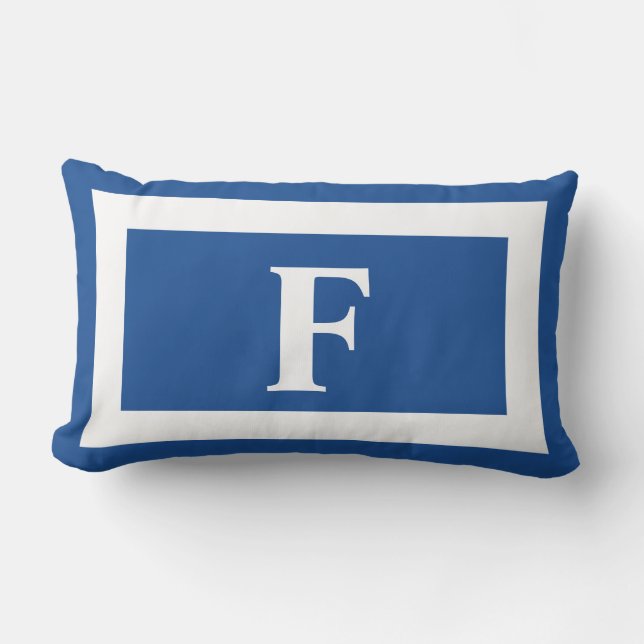 Royal Blue en White Bold Monogram Initiaal Outdoor Buitenkussen (Voorkant)