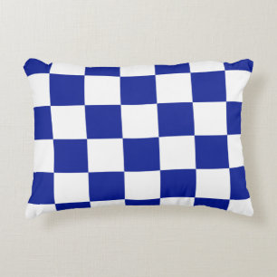 Royal Blue en White Checkered Pattern Accent Kussen