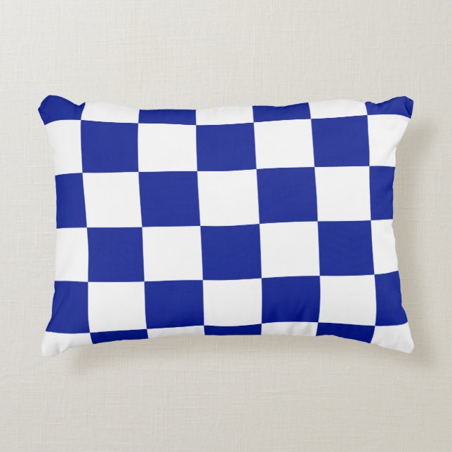 Royal Blue en White Checkered Pattern Accent Kussen (Voorkant)