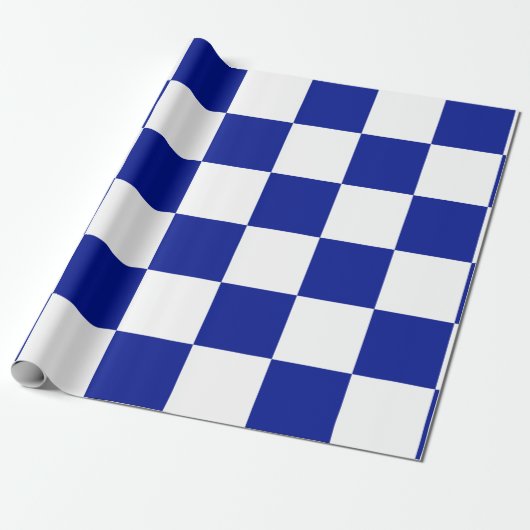 Royal Blue en White Checkered Pattern Cadeaupapier (Uitgerold)