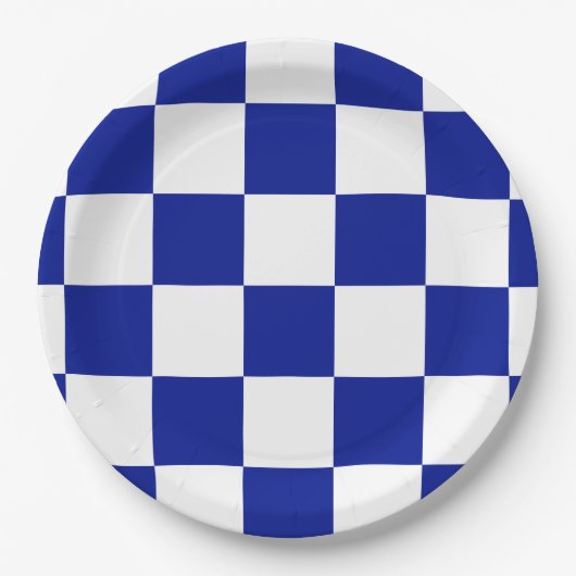 Royal Blue en White Checkered Pattern Papieren Bordje (Voorkant)