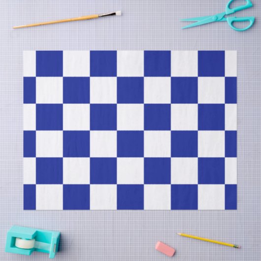 Royal Blue en White Checkered Pattern Tissuepapier (Craft)