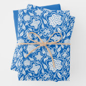 Royal Blue en White Cross Stitch Floral Inpakpapier Vel (In situ)