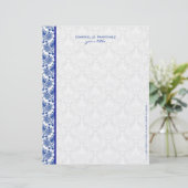 Royal Blue en White  Floral Damaskers Briefhoofd Ontwerp (Staand voorkant)