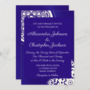 Royal Blue en White Mandala Wedding Invitation Kaart