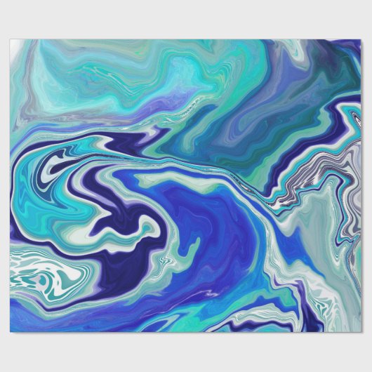 Royal Blue en White Marble Waves Fluid Art Cadeaupapier (Vlak)