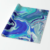 Royal Blue en White Marble Waves Fluid Art Cadeaupapier (Uitgerold)