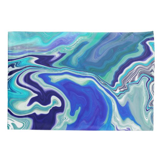 Royal Blue en White Marble Waves Fluid Art Kussensloop (Achterkant-Links)
