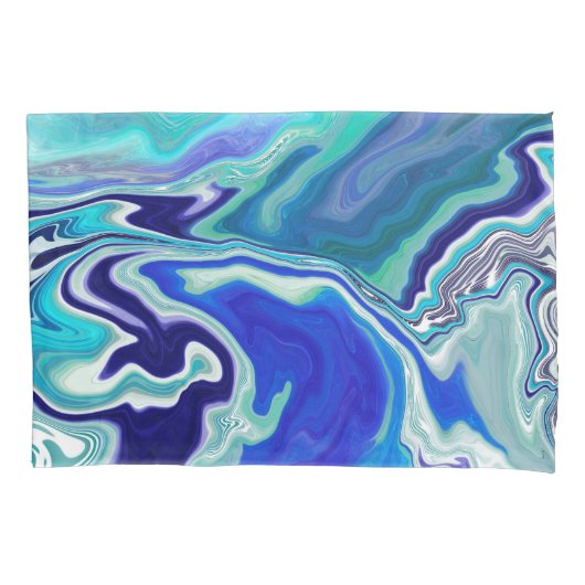 Royal Blue en White Marble Waves Fluid Art Kussensloop (Voorkant-Links)
