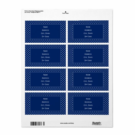 Royal Blue en White Polka Dot Pattern Etiket (Full Sheet)