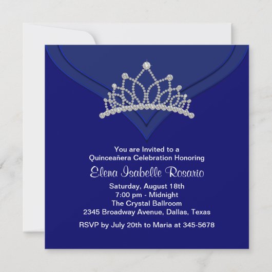 Royal Blue en White Quinceanera Uitnodigingen (Achterkant)