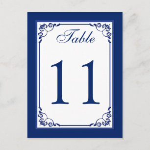Royal Blue en White Scrolls Tafelnummer Kaart
