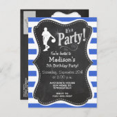 Royal Blue en White Stripes; Basketbal Uitnodiging Briefkaart (Voorkant / Achterkant)