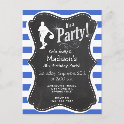 Royal Blue en White Stripes; Basketbal Uitnodiging Briefkaart (Voorkant)